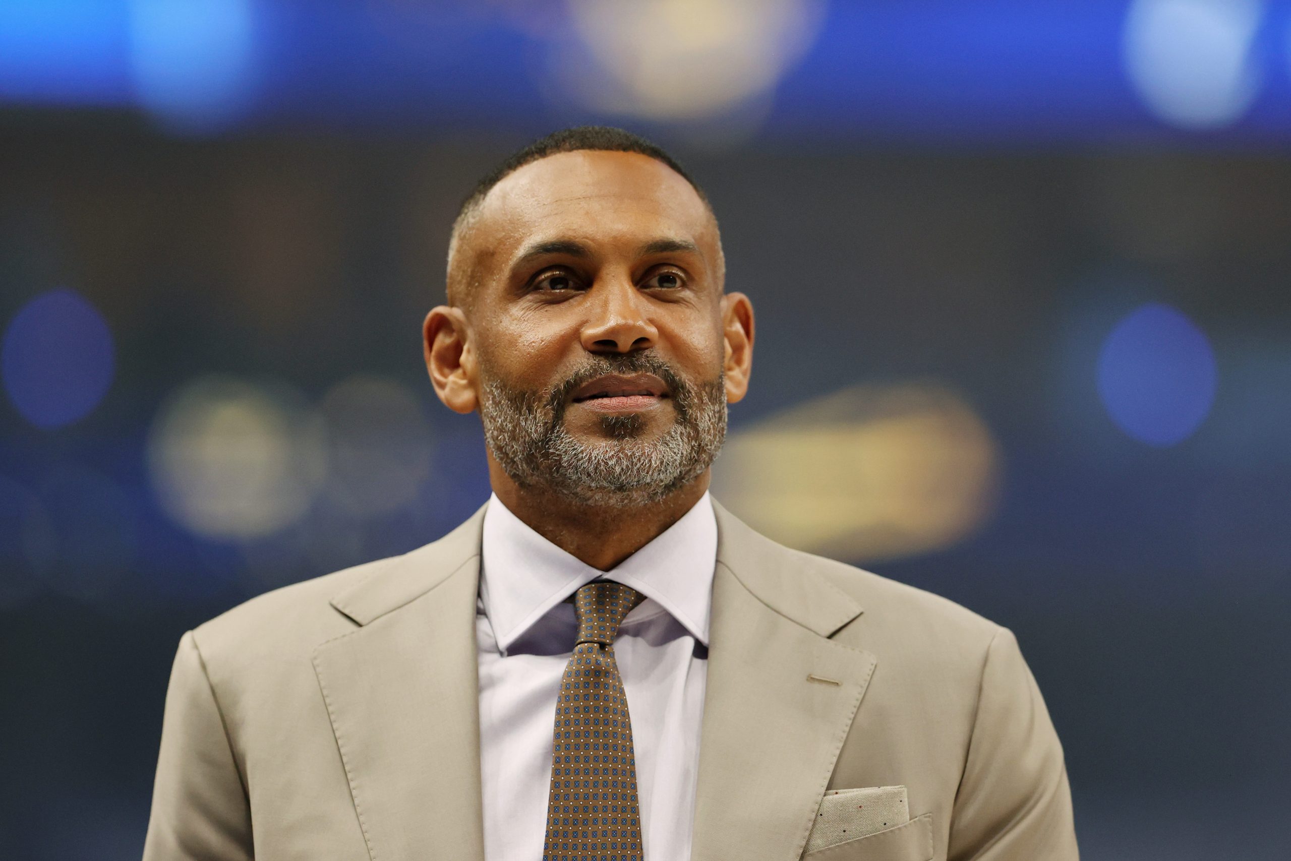 Jun 14, 2024; Dallas, Texas, USA; NBA former player Grant Hill looks on before game four of the 2024 NBA Finals between the Boston Celtics and the Dallas Mavericks at American Airlines Center. Mandatory Credit: Peter Casey-USA TODAY Sports