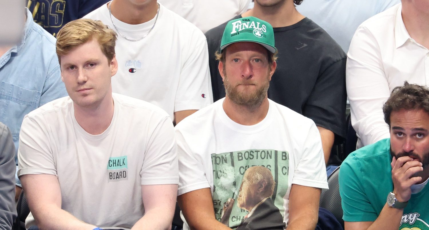 Dave Portnoy (middle) attends the game between the Dallas Mavericks and Boston Celtics during game four of the 2024 NBA Finals at American Airlines Center.