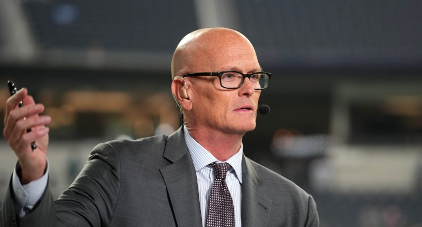 Nov 25, 2024; Inglewood, California, USA; Scott Van Pelt on the ESPN Monday Night Football Countdown set before the game between the Baltimore Ravens and the Los Angeles Chargers at SoFi Stadium.