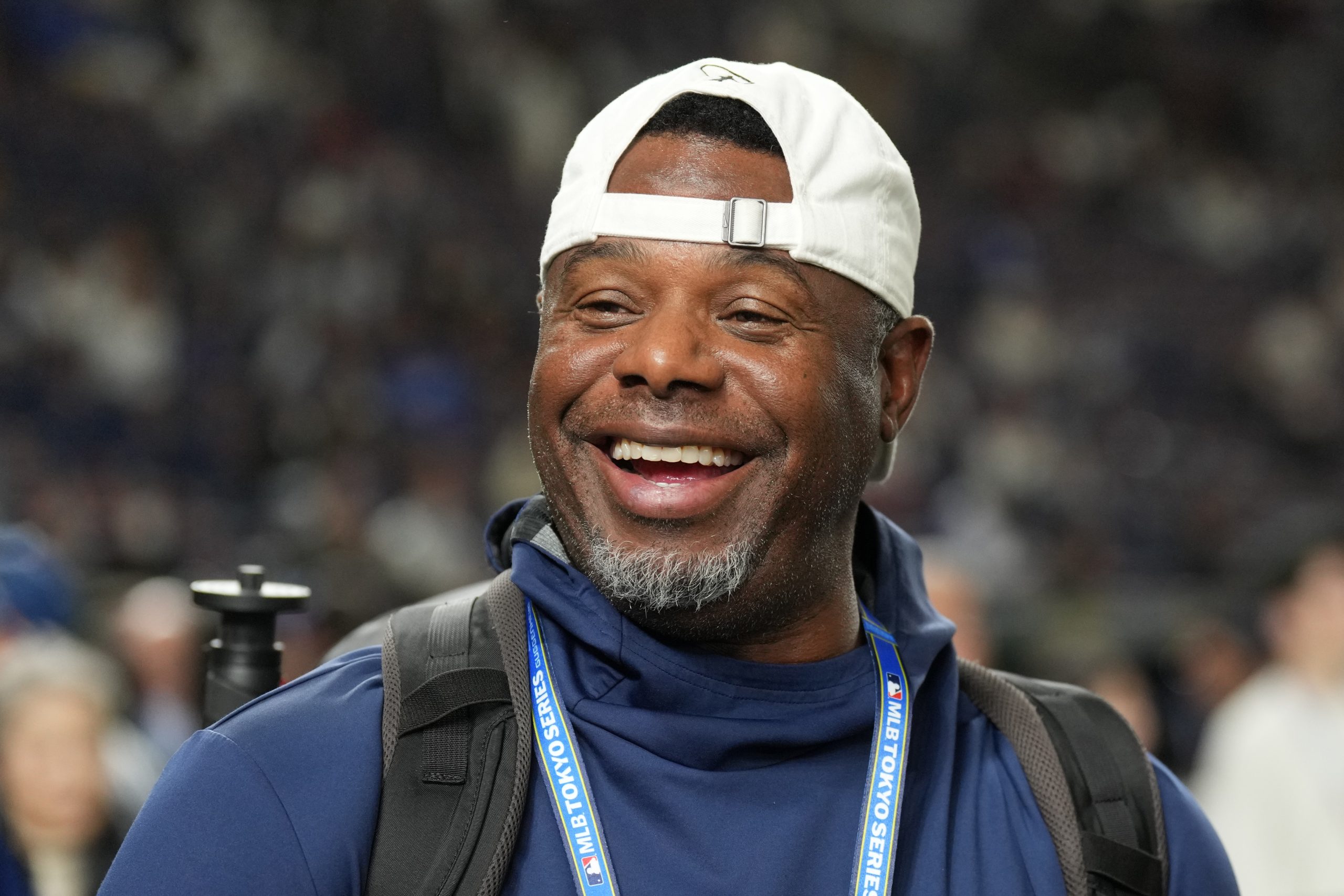 Mar 18, 2025; Bunkyo, Tokyo, JPN; Seattle Mariners former player Ken Griffey Jr. stands on the field before the game between the Los Angeles Dodgers and the Chicago Cubs during the Tokyo Series at Tokyo Dome. Mandatory Credit: Darren Yamashita-Imagn Images