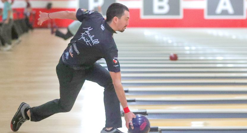 Defending champion Marshall Kent rolls a strike during a qualifying session of the PBA Tournament of Champions