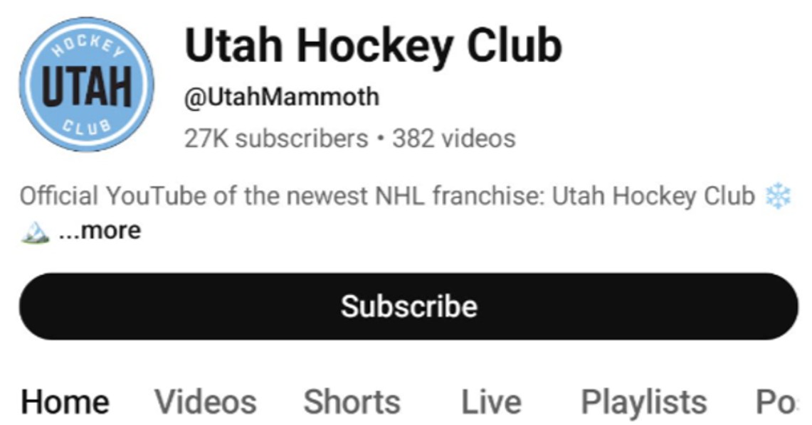 Screengrab of the Utah Hockey Club being called the "Mammoth" on YouTube. Photo Credit: Lindsay Aerts on X.