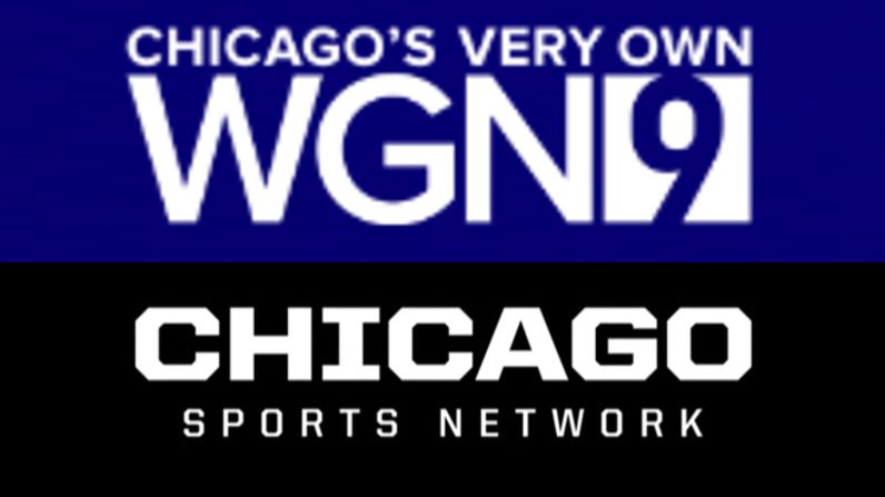Chicago station WGN is reportedly looking to bring sports programming back with CHSN broadcasts of the White Sox, Bulls and Blackhawks. Photo Credits: WGNTV.com (top); CHSN on YouTube (bottom).