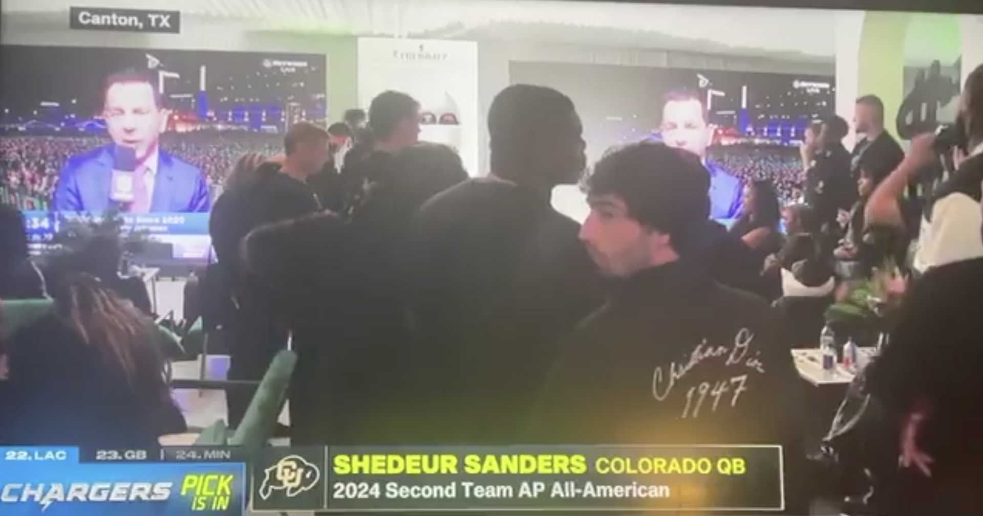ESPN feed of Shedeur Sanders NFL Draft party with NFL Network on-screen