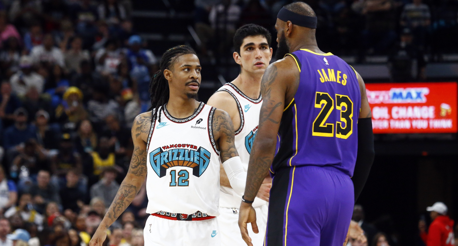 Ja Morant and LeBron James during a March 29, 2025 game.