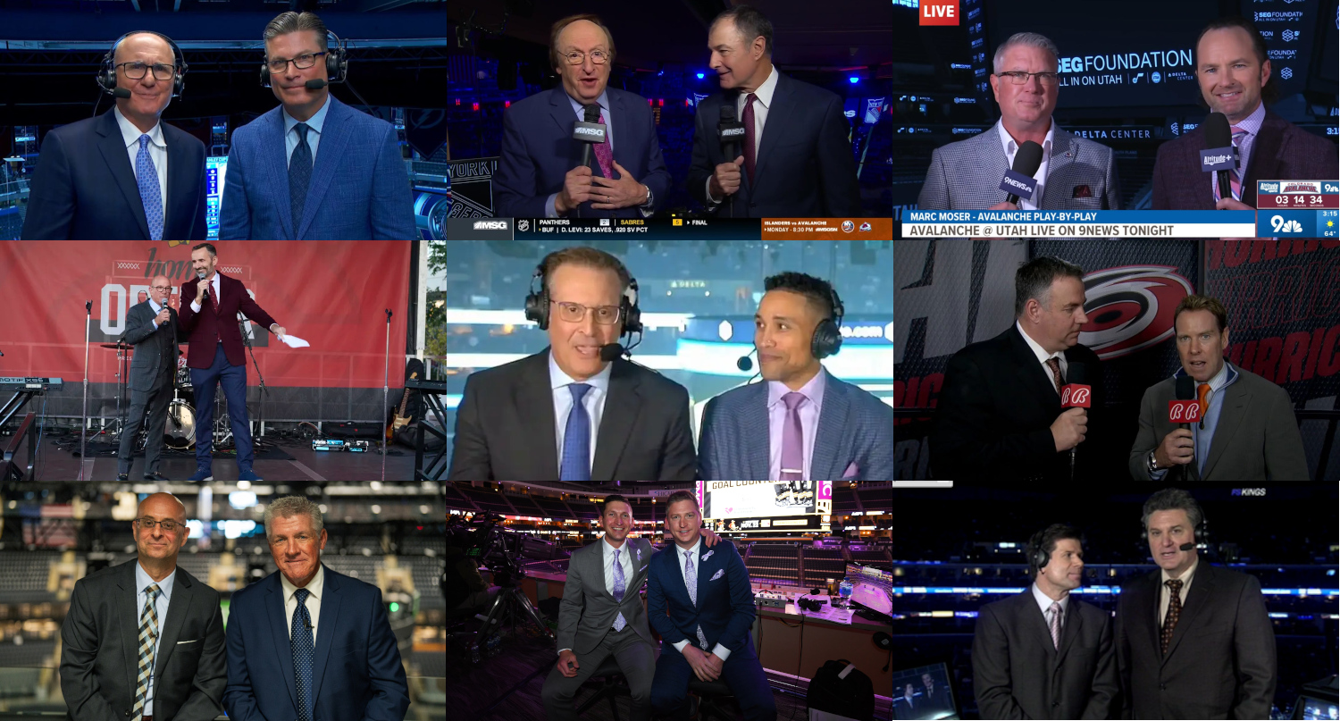 A composite of nine NHL announcing teams for the 2024-25 season.