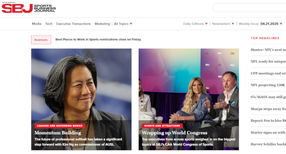 The Sports Business Journal homepage on April 24, 2025.