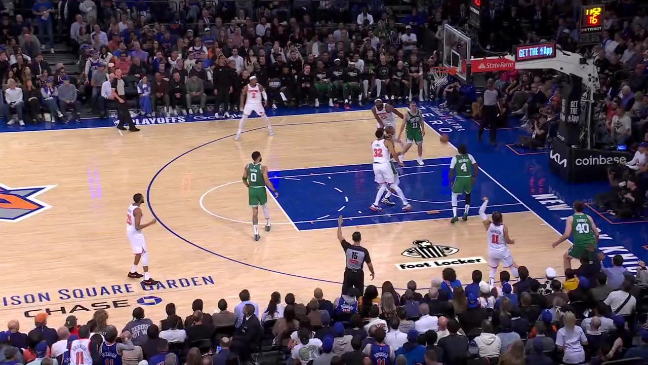 A Jalen Brunson three in Game 3 between the Knicks and Celtics was missed because the ESPN on ABC broadcast was still at commercial. Photo Credit: ABC