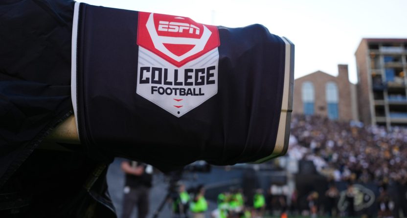 The ESPN College Football logo on a camera
