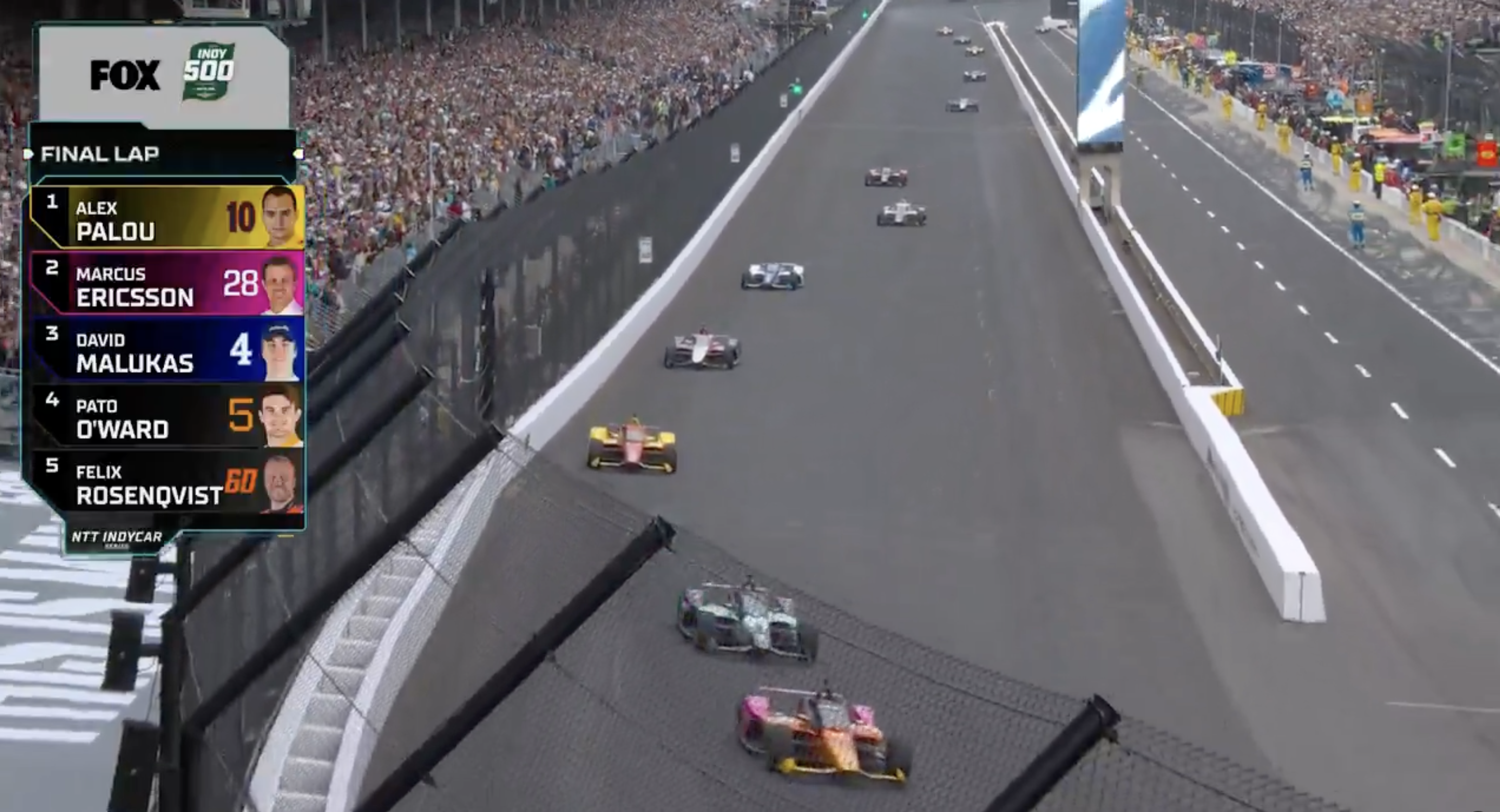 A screenshot from Fox's first-ever broadcast of the Indy 500