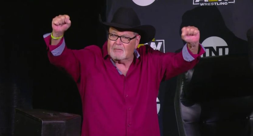 Jim Ross calls an AEW show in 2021. Photo Credit: All Elite Wrestling on YouTube.