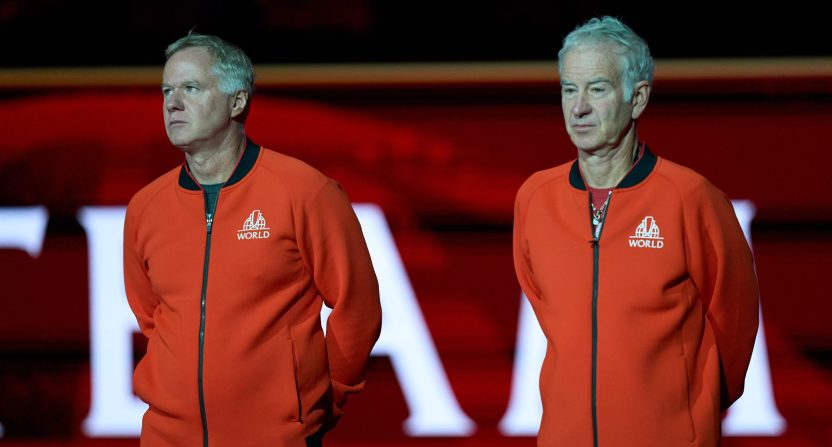 John McEnroe alongside his brother and fellow broadcaster Patrick McEnroe