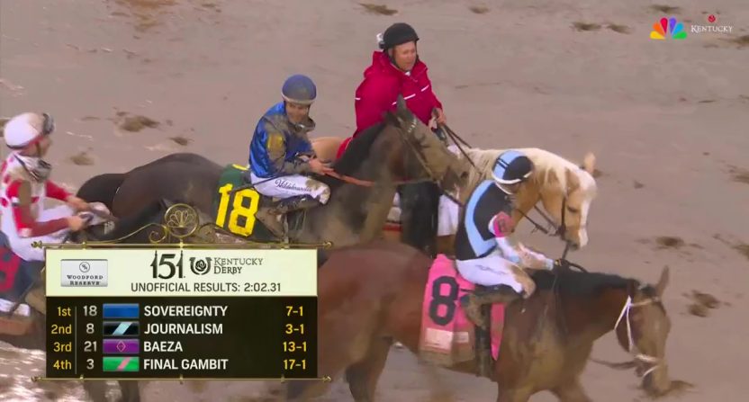 Sovereignty beat Journalism at the 2025 Kentucky Derby. Photo Credit: NBC