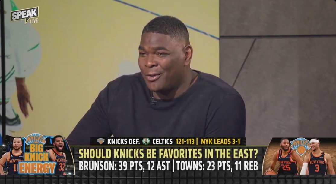 Judging by what he said on Tuesday's episode of Speak, Keyshawn Johnson doesn't seem to be an NBA historian. Photo Credit: FS1/"Speak" on X.