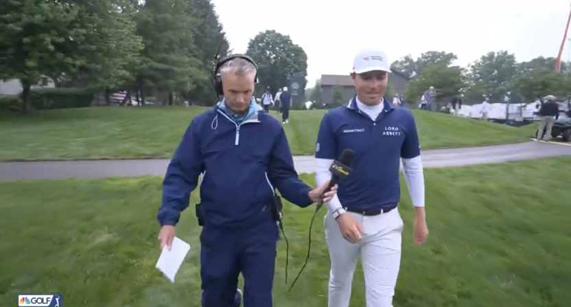 Ben Griffin speaking with Golf Channel's Rex Hoggard during his second round at The Memorial Tournament