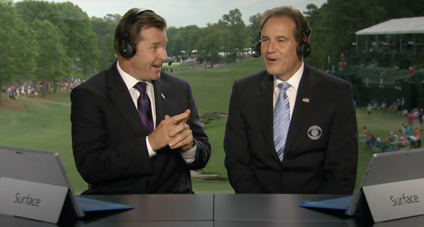 Nick Faldo alongside Jim Nantz
