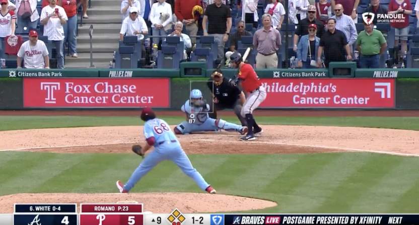 A screenshot from the final pitch of Wednesday's game between the Braves and the Phillies