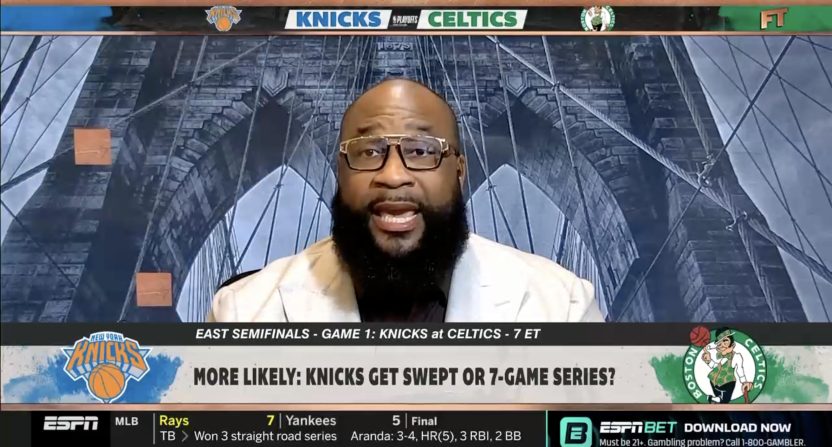 Marcus Spears discussing Knicks-Celtics on First Take