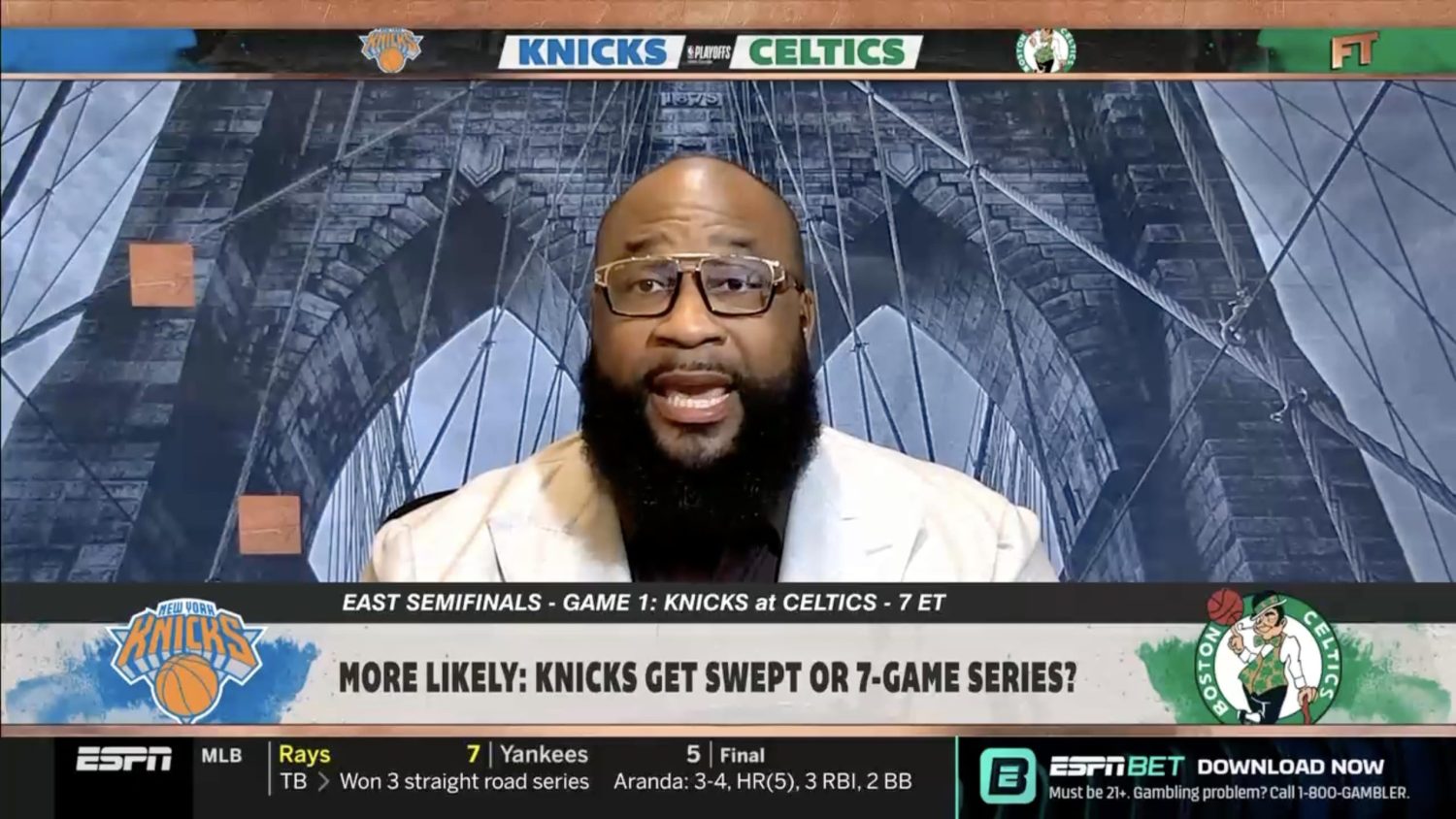 Marcus Spears discussing Knicks-Celtics on First Take