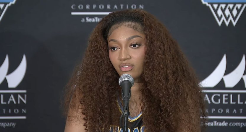 Chicago Sky star Angel Reese during press conference