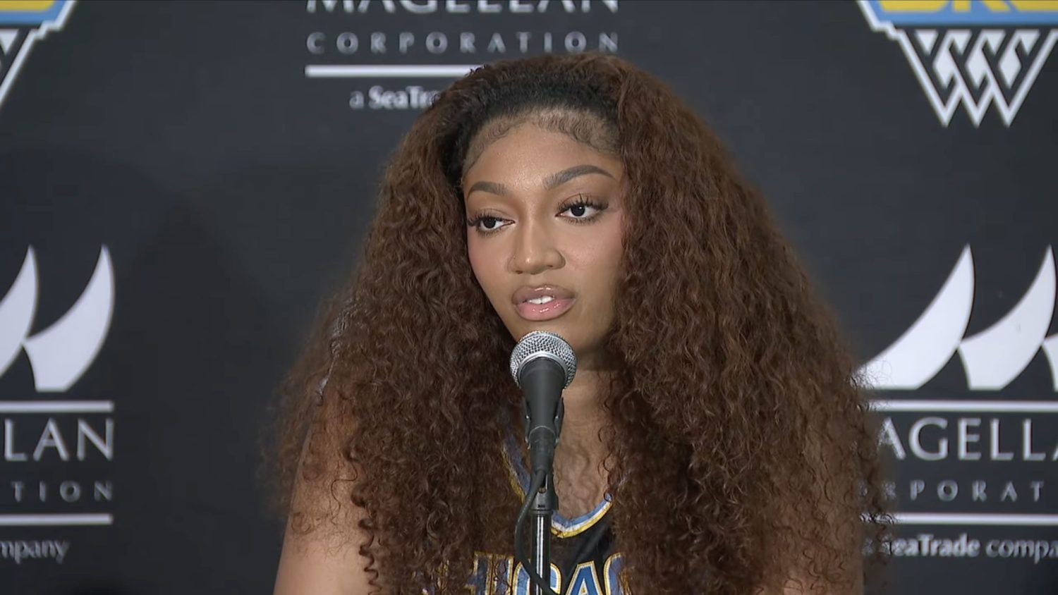 Chicago Sky star Angel Reese during press conference