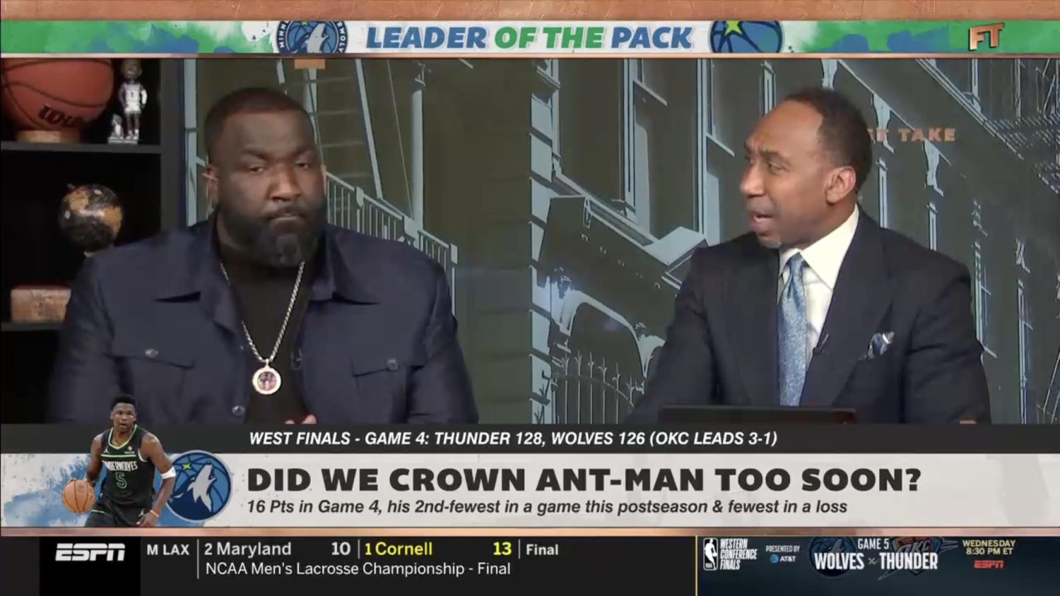 Kendrick Perkins and Stephen A. Smith discussing Anthony Edwards on First Take