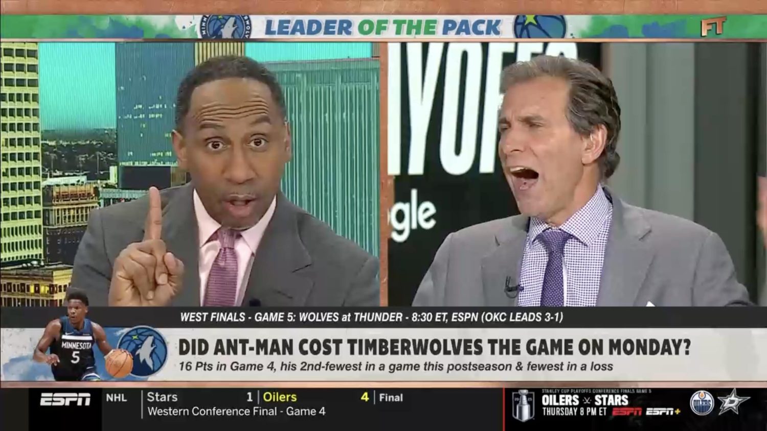 Stephen A. Smith and Chris Russo yelling about Anthony Edwards