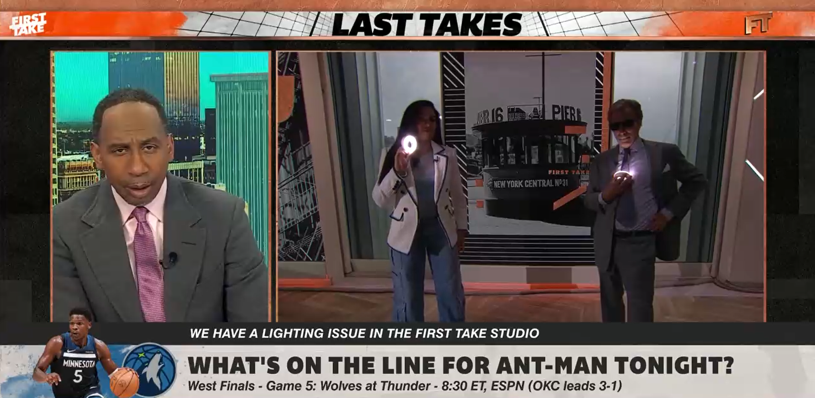 A power outage on 'First Take' prompted Chris 'Mad Dog' Russo to jab ESPN star Stephen A. Smith over his salary.