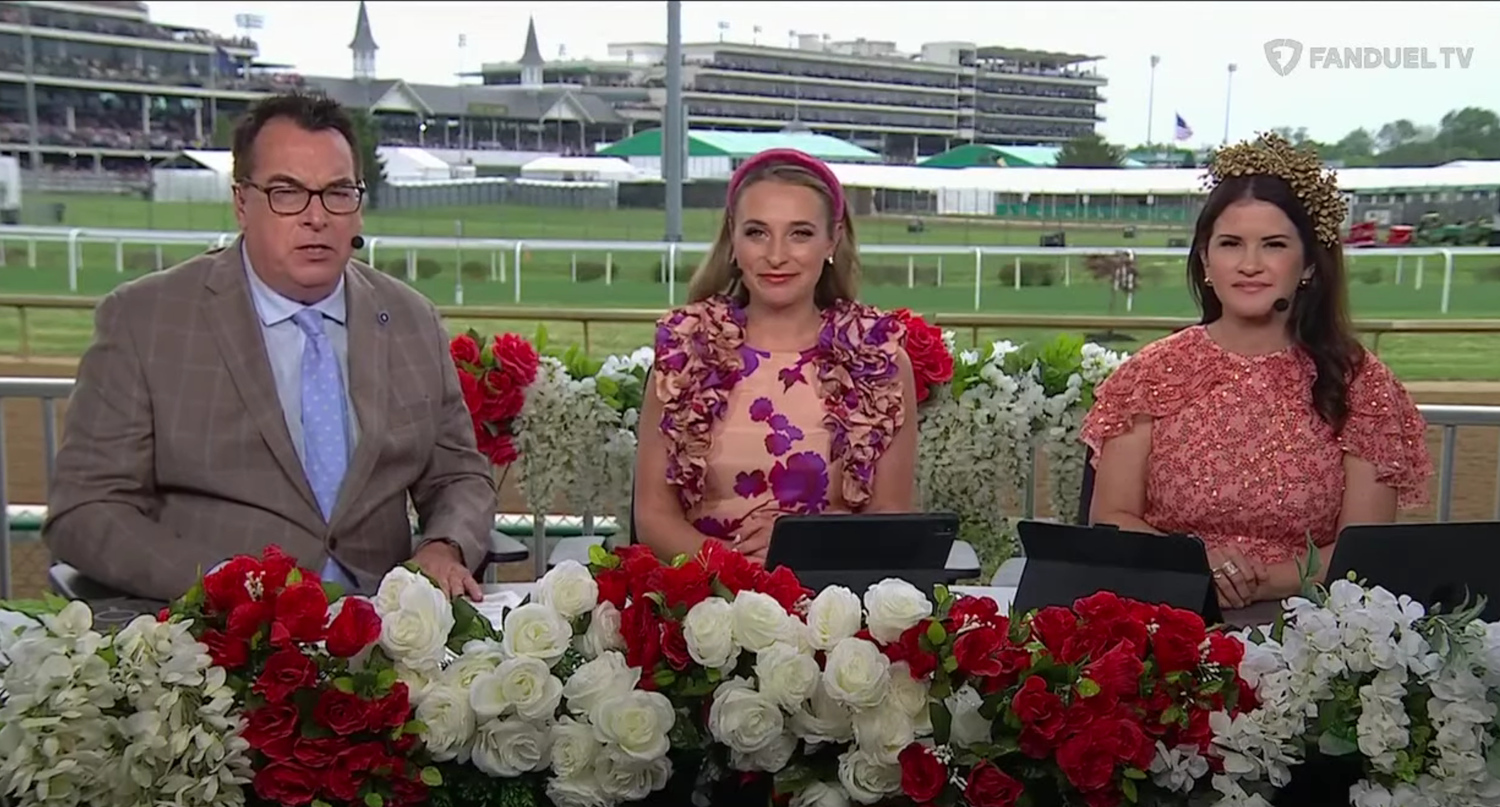 Todd Schrupp, Gabby Gaudet, and Christina Blacker on FanDuel TV coverage from Churchill Downs on May 2, 2025.
