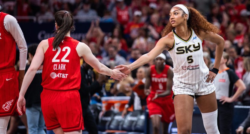 Indiana Fever guard Caitlin Clark (22) and Chicago Sky forward Angel Reese