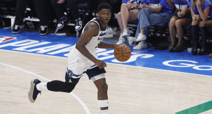 Minnesota Timberwolves star Anthony Edwards during Game 2 of the Western Conference Finals. Mandatory Credit: Alonzo Adams-Imagn Images