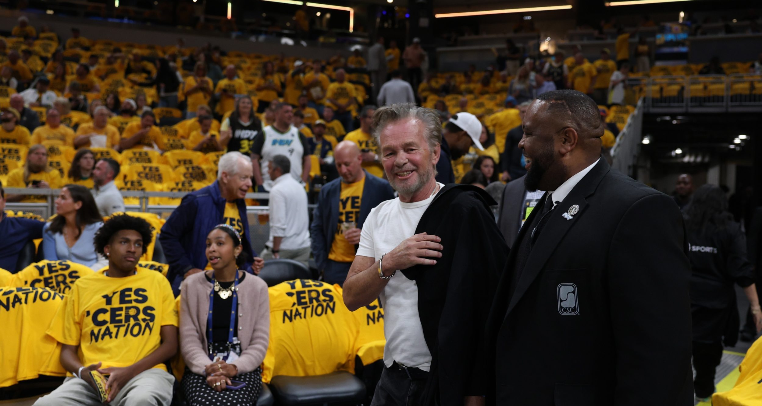 John Mellencamp arrives prior to game four of the eastern conference finals between the Indiana Pacers and the New York Knicks for the 2025 NBA Playoffs at Gainbridge Fieldhouse.