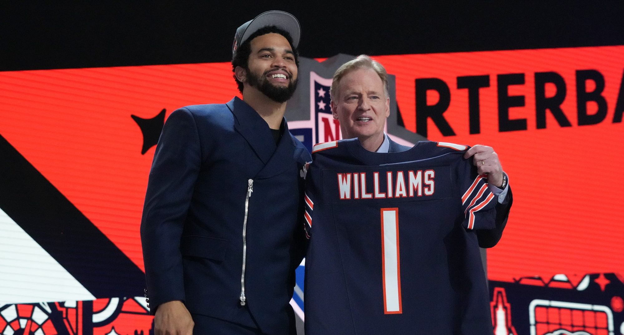 Caleb Williams and Roger Goodell at the NFL Draft