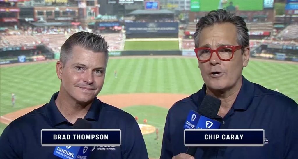 Cardinals' broadcasters Brad Thompson and Chip Caray.