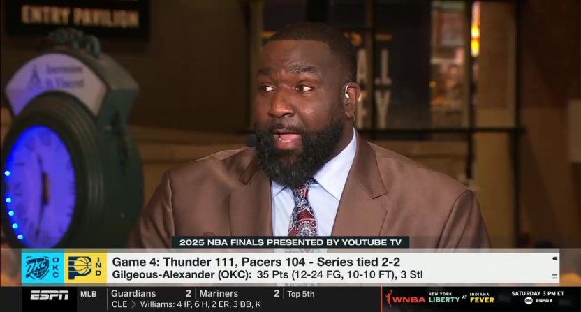Kendrick Perkins wishes cameras would have shown the fans mocking him in 'Dumb and Dumber' suits more. Photo Credit: ESPN