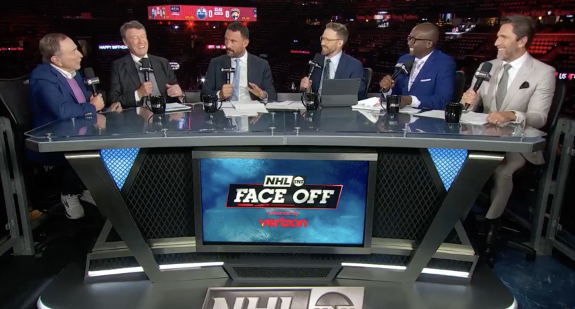 NHL Commissioner Gary Bettman on the NHL on TNT studio set