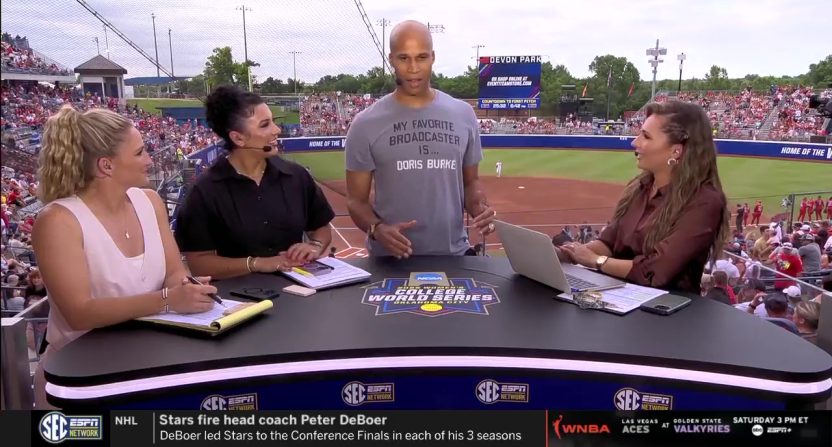 Judging by his apparel, we're guessing that Richard Jefferson is a fan of his broadcast partner, fellow NBA on ESPN analyst Doris Burke. Photo Credit: SEC Network