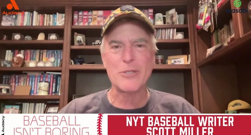 Scott Miller talks with Rob Bradford on the Baseball Isn't Boring Podcast. Photo Credit: Baseball Isn't Boring/YouTube.