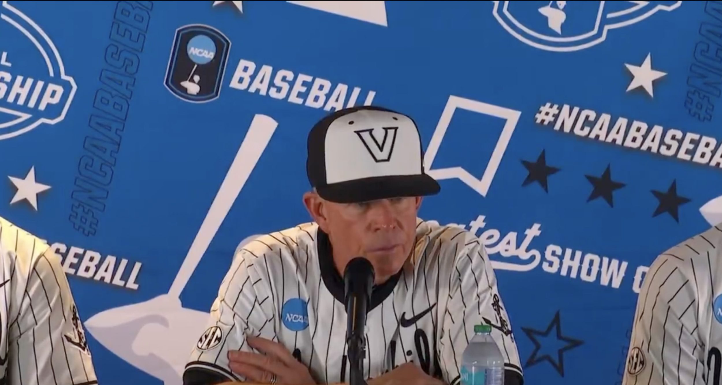 Vanderbilt's Tim Corbin answers questions from reporters after a 3-2 loss to Louisville in the Nashville Regional.