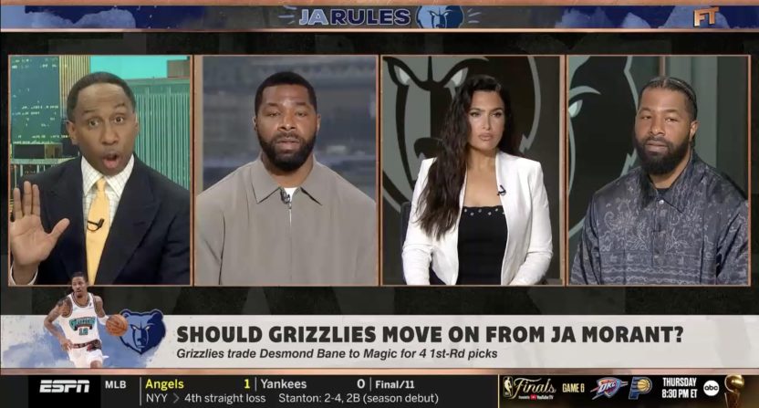 Stephen A. Smith, Marcus Morris, Molly Qerim and Markieff Morris discussing the NBA