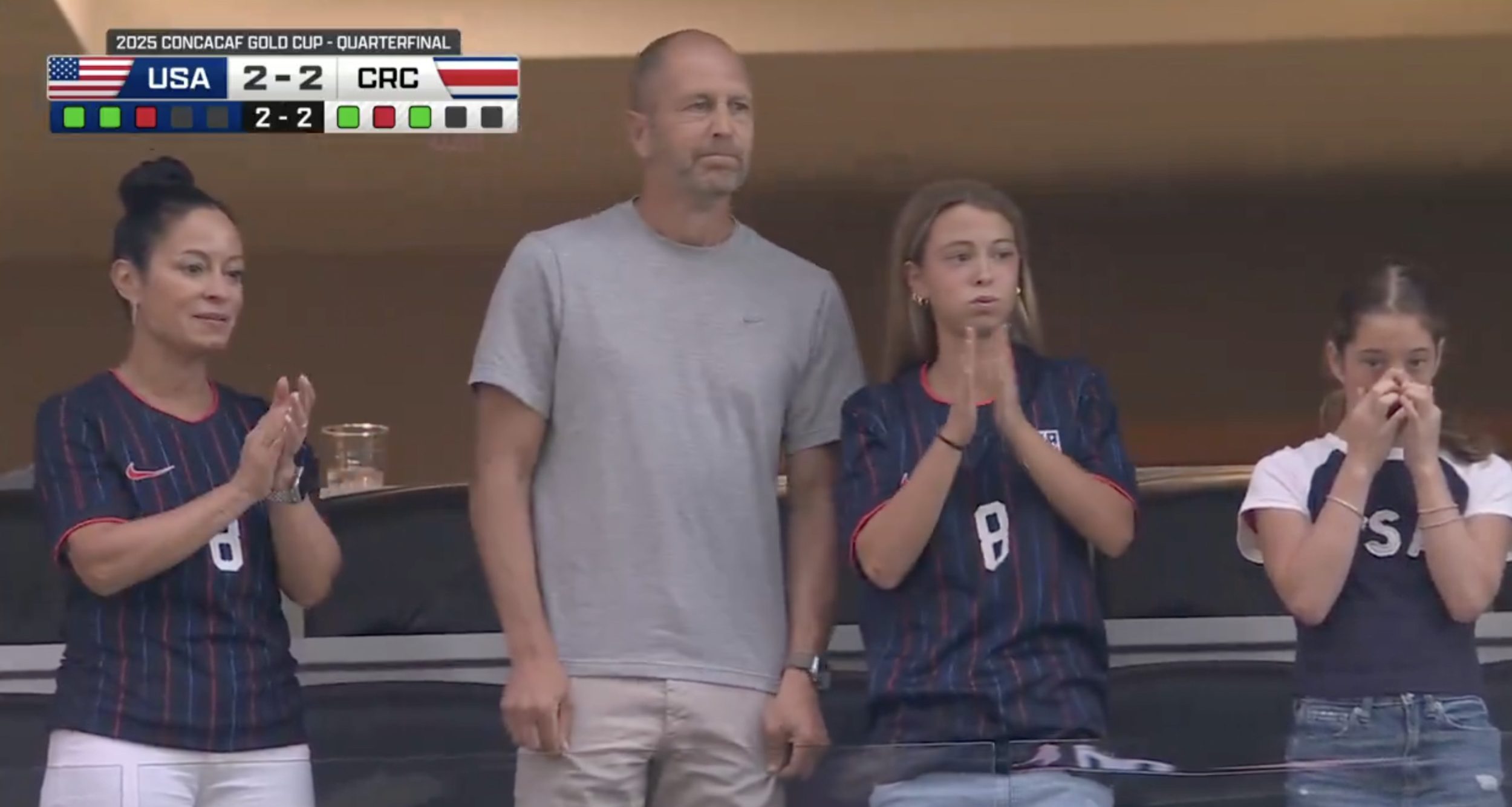 Gregg Berhalter’s reacts after his son missed a penalty in the Gold Cup quarterfinal.