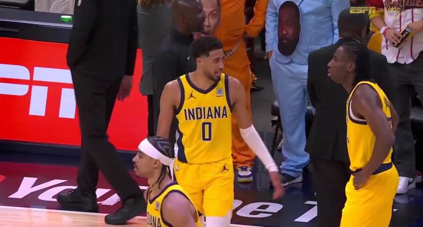 A pair of Pacers fans wore Dumb and Dumber tuxedos to Game 4 of the NBA Finals, trolling Stephen A. Smith and Kendrick Perkins. Photo Credit: ABC