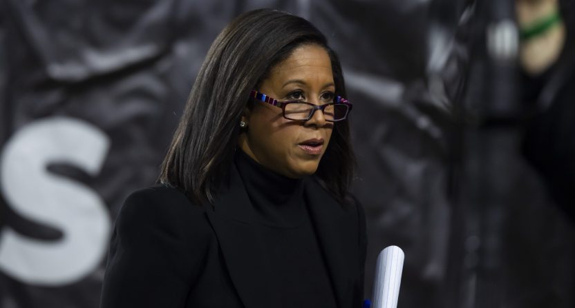 Sideline reporter Lisa Salters will miss Game 3 of the NBA Finals on Wednesday night. Like Game 2, she'll be replaced by Jorge Sedeno. Mandatory Credit: Mark J. Rebilas-USA TODAY Sports
