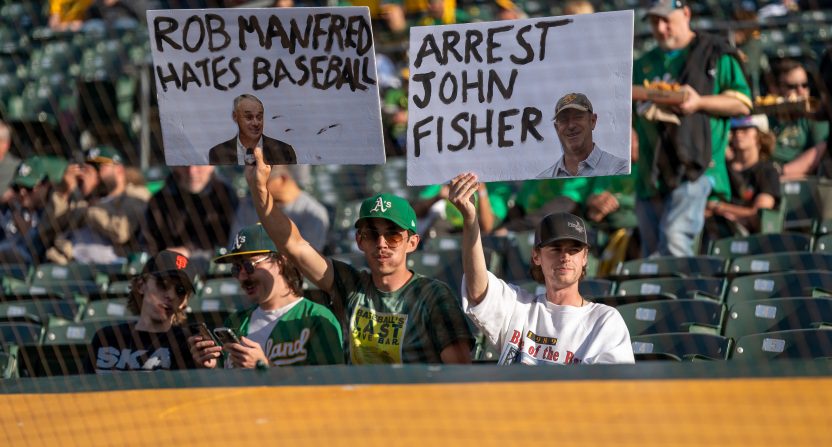 Two years after it happened, it looks as though MLB is trying to erase the "reverse boycott" staged by fans of the then-Oakland Athletics. Mandatory Credit: Neville E. Guard-USA TODAY Sports