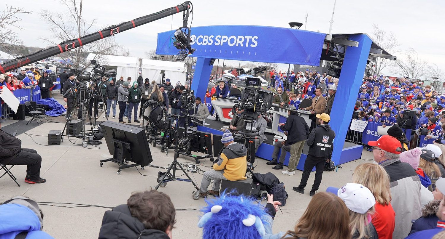 Fans surround the CBS NFL Today mobile studio