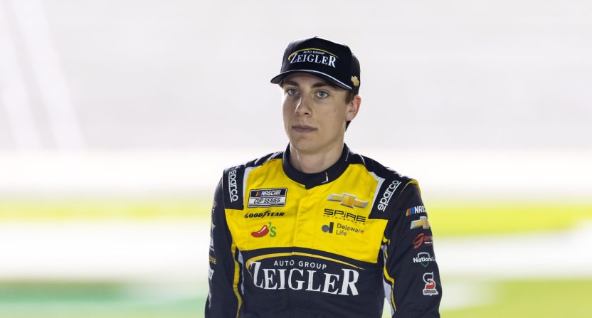 Spire Motorsports announced on Tuesday that it would penalize NASCAR Cup Series driver Carson Hocevar for comments made about Mexico City. Mandatory Credit: Mark J. Rebilas-Imagn Images