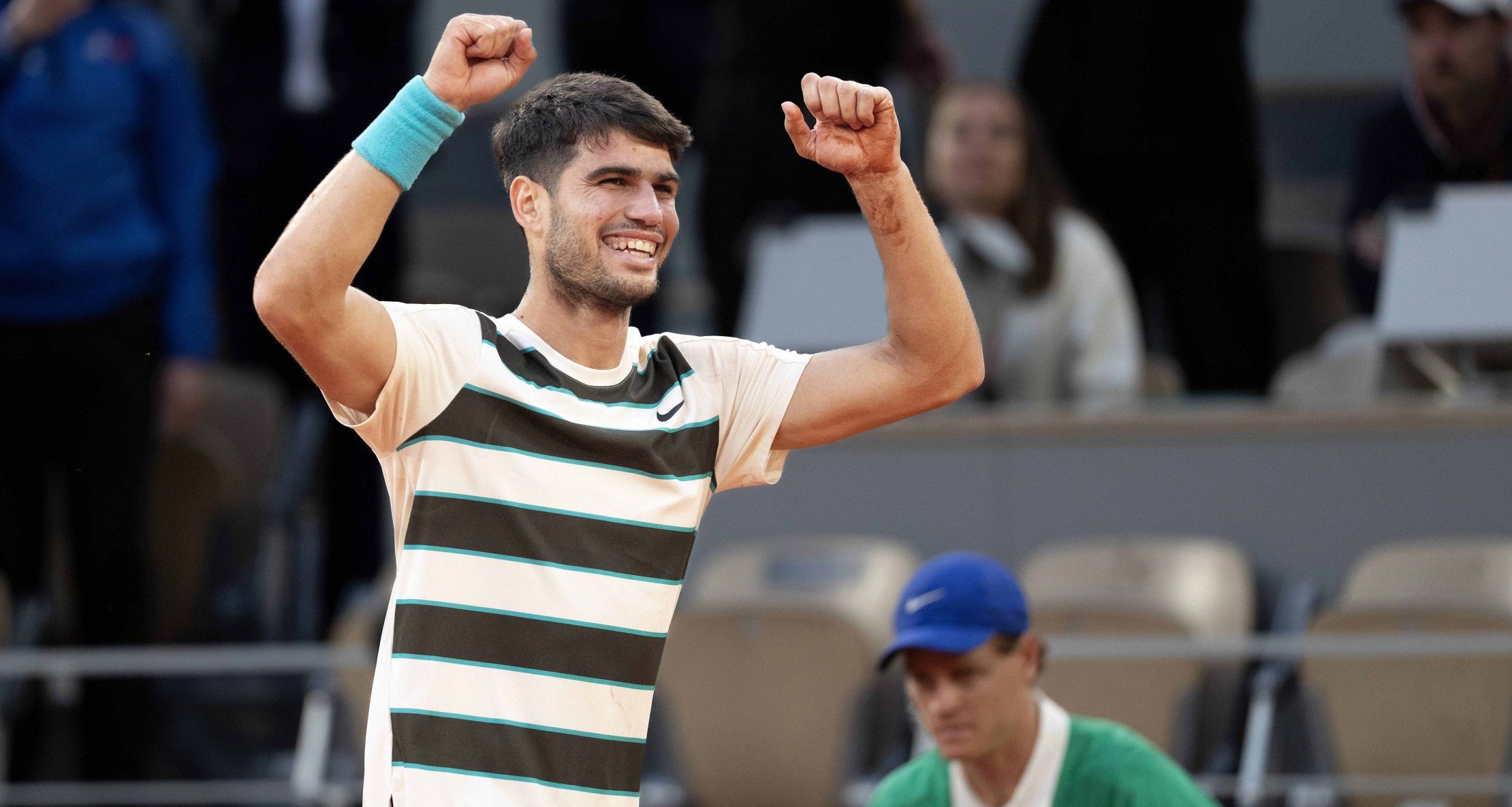 Carlos Alcaraz of Spain celebrates winning the men’s singles final against Jannik Sinner