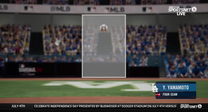 Dodgers and Padres announcers were all baffled at a missed call that cost Dodger pitcher Yoshinobu Yamamoto an immaculate inning. Photo Credit: Spectrum SportsNet LA