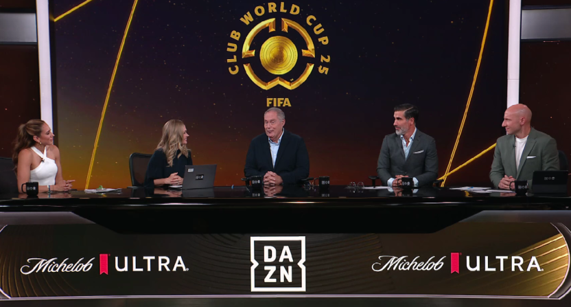 Andrés Cantor (center) on the TNT Sports/DAZN FIFA Club World Cup studio show on June 19, 2025.