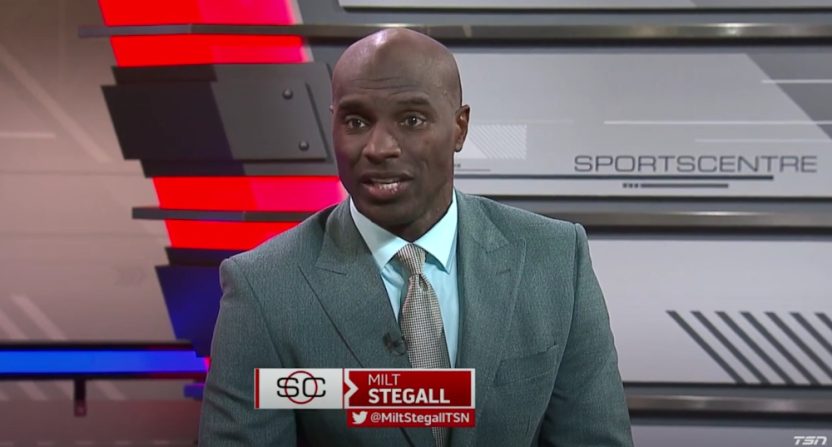 CFL analyst Milt Stegall on TSN's "SportsCentre" in July 2023.
